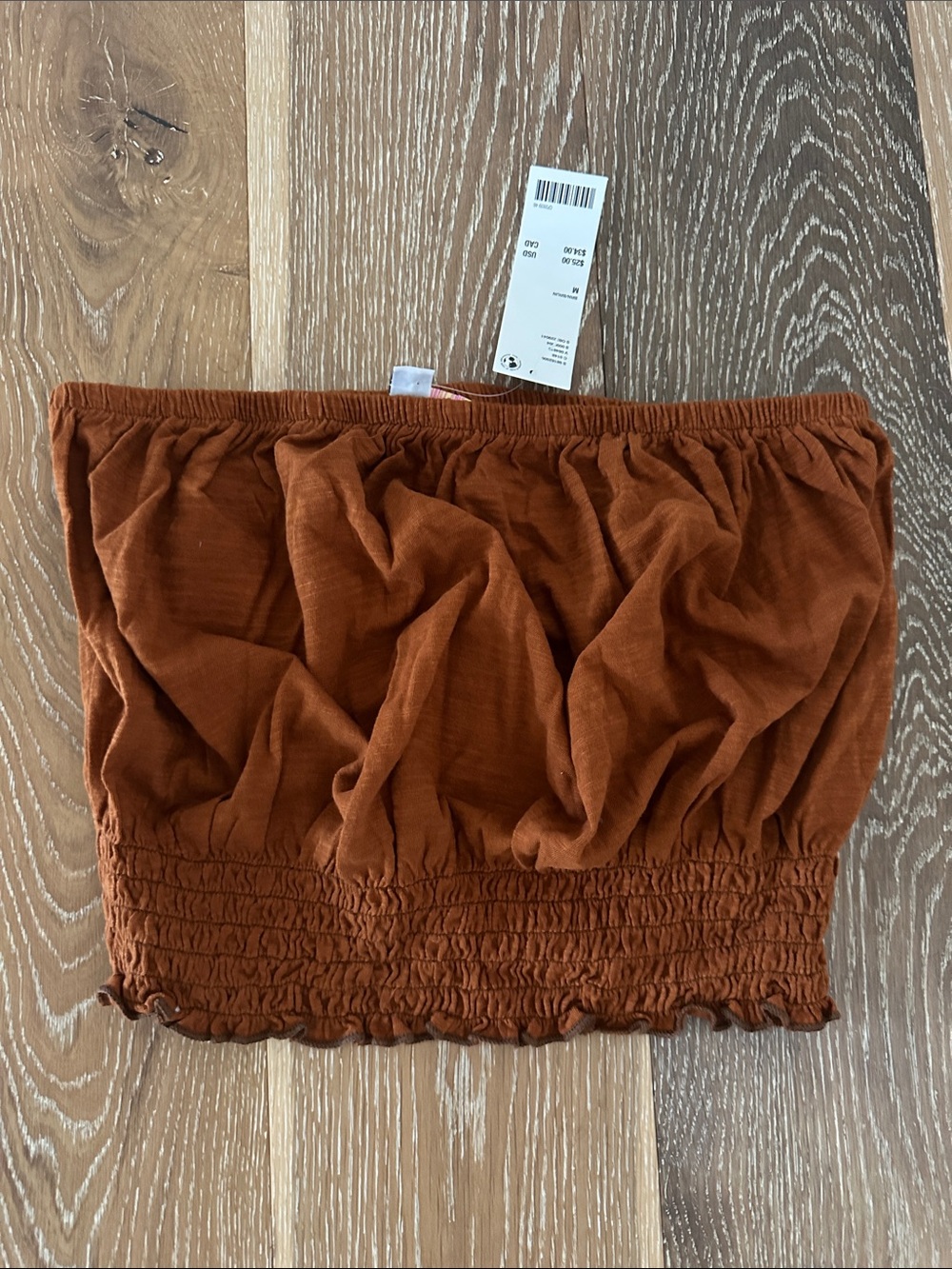 NWT! URBAN OUTFITTERS Rust Brown Smocked Tube Top, size medium